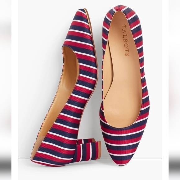 Talbots Kelsey Womens striped satin fabric upper block heel pumps Sz 9.5M - Picture 1 of 9